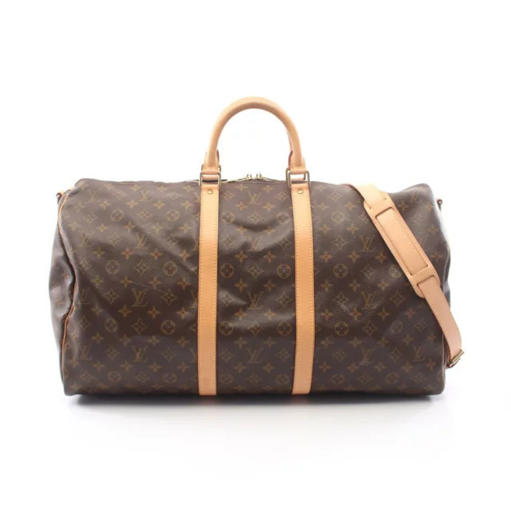 Louis Vuitton Keepall Bandouliere Monogram Canvas Leather Travel Bag Brown